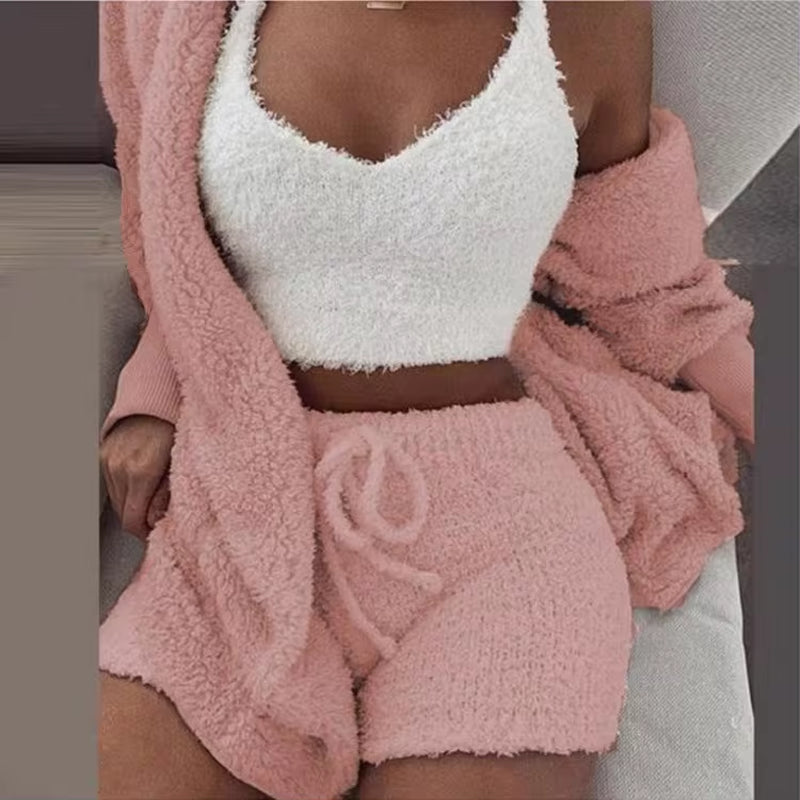 Bubblegum Cloud-Knit 3-Piece Lounge Set