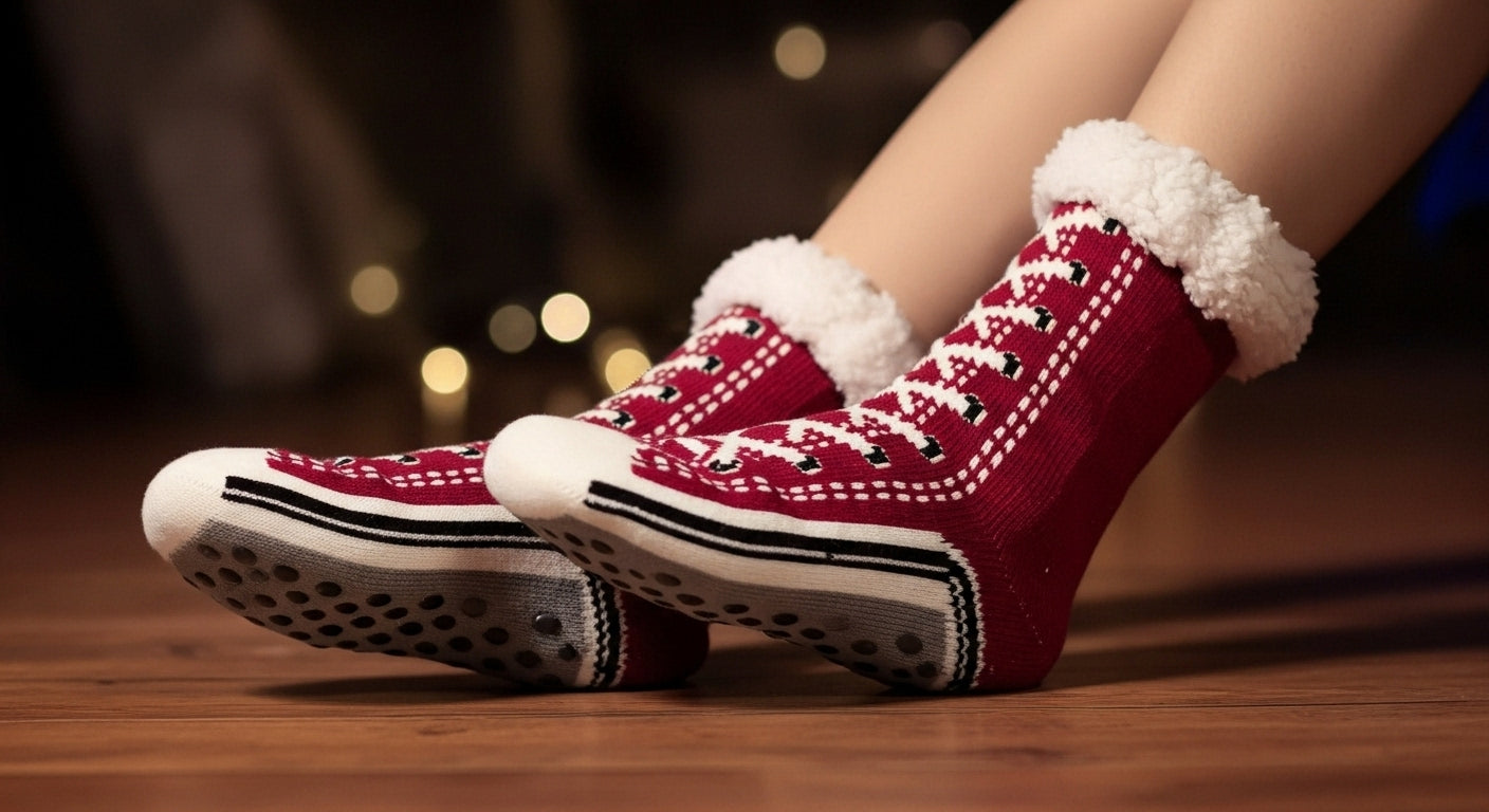 Thermal Fluffy Sock Women Winter Warm Plush Non Slip Home Sleeping Soft Female Floor Grip Fuzzy Slipper Sock Short Funny Zipper