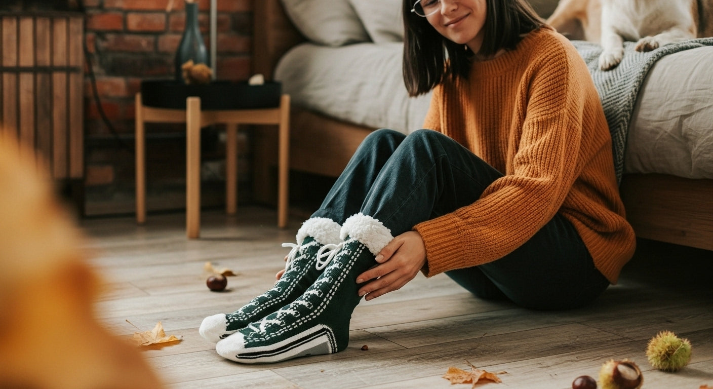 Thermal Fluffy Sock Women Winter Warm Plush Non Slip Home Sleeping Soft Female Floor Grip Fuzzy Slipper Sock Short Funny Zipper