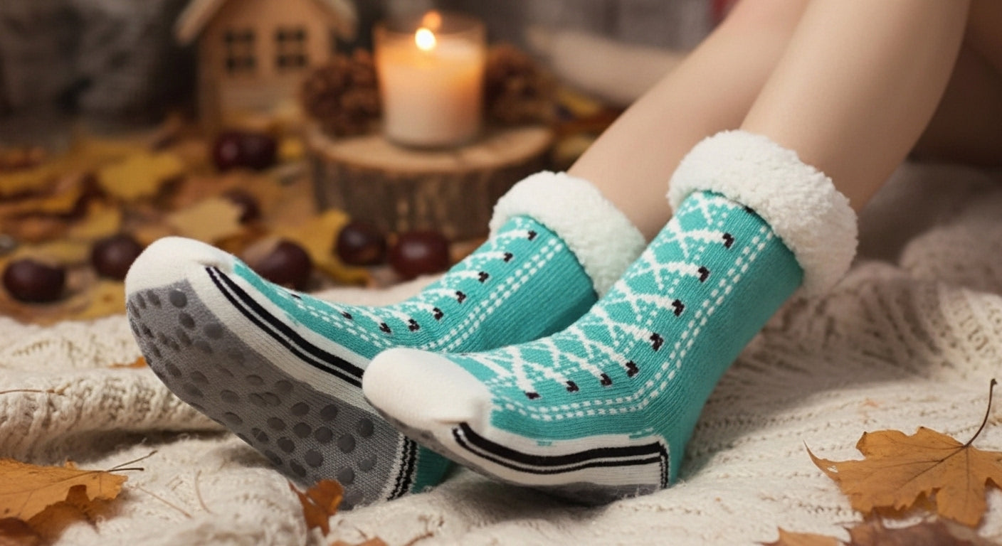 Thermal Fluffy Sock Women Winter Warm Plush Non Slip Home Sleeping Soft Female Floor Grip Fuzzy Slipper Sock Short Funny Zipper