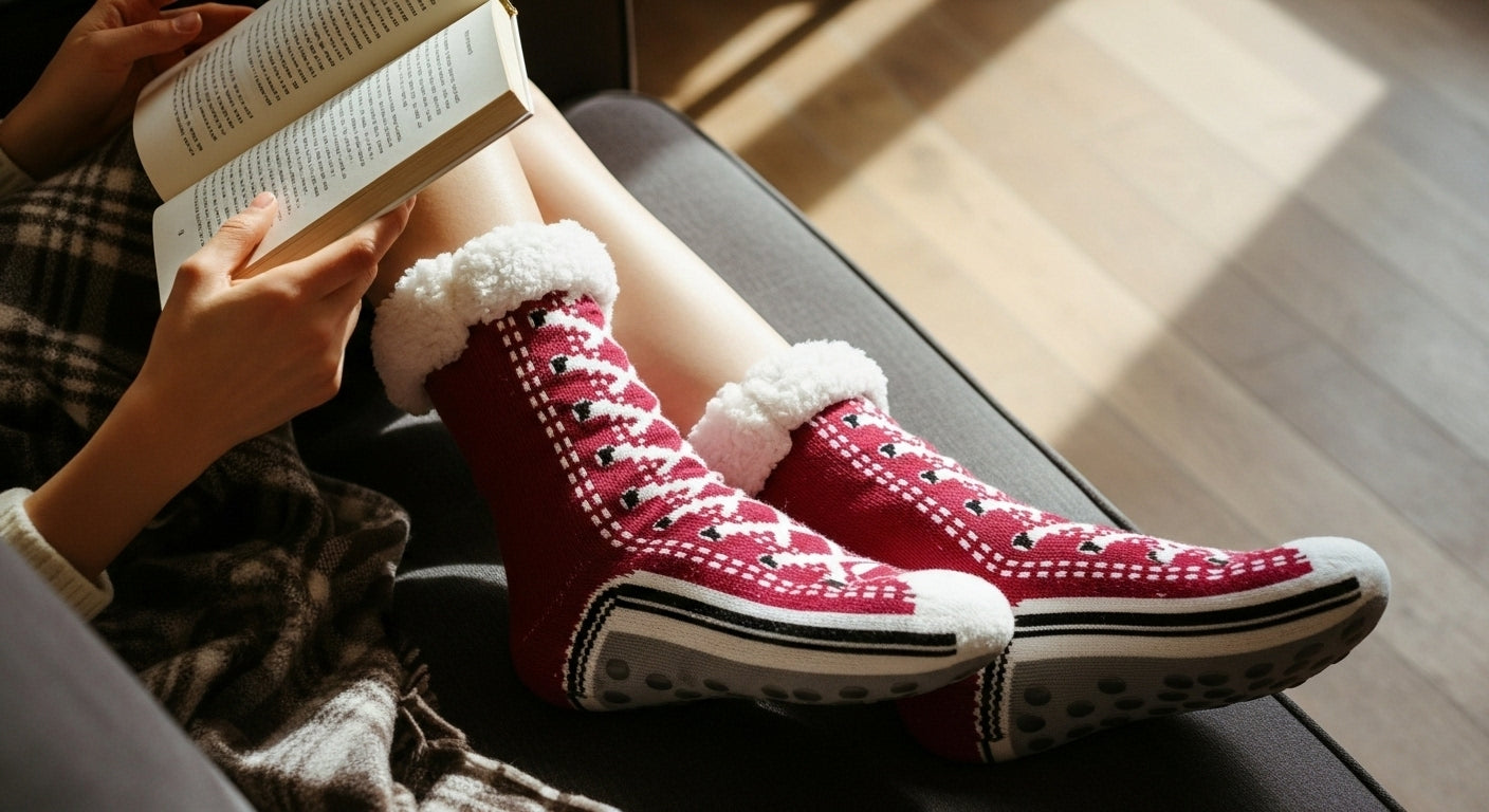 Thermal Fluffy Sock Women Winter Warm Plush Non Slip Home Sleeping Soft Female Floor Grip Fuzzy Slipper Sock Short Funny Zipper