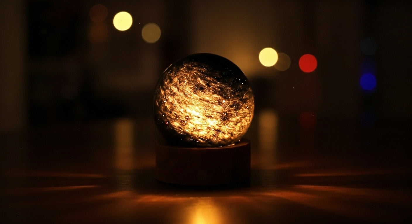 Aurora Touch™ Lunar Orb – Frost-Lamp for Star-Map Bedrooms, Midnight Reads & Cosmic Smoke Sessions 