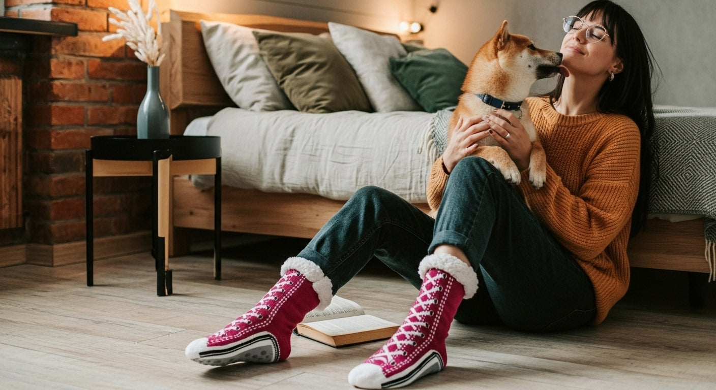 Thermal Fluffy Sock Women Winter Warm Plush Non Slip Home Sleeping Soft Female Floor Grip Fuzzy Slipper Sock Short Funny Zipper