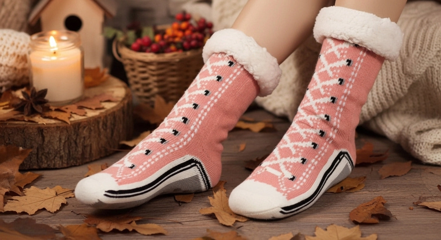 Thermal Fluffy Sock Women Winter Warm Plush Non Slip Home Sleeping Soft Female Floor Grip Fuzzy Slipper Sock Short Funny Zipper